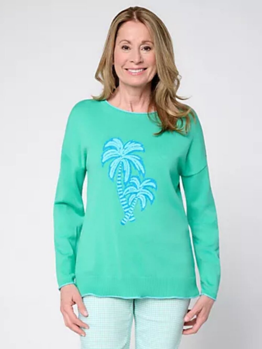 Belle Beach by Kim Gravel Oh Palm Down! Tonal Summer Sweater, Blue Sz XL a724188